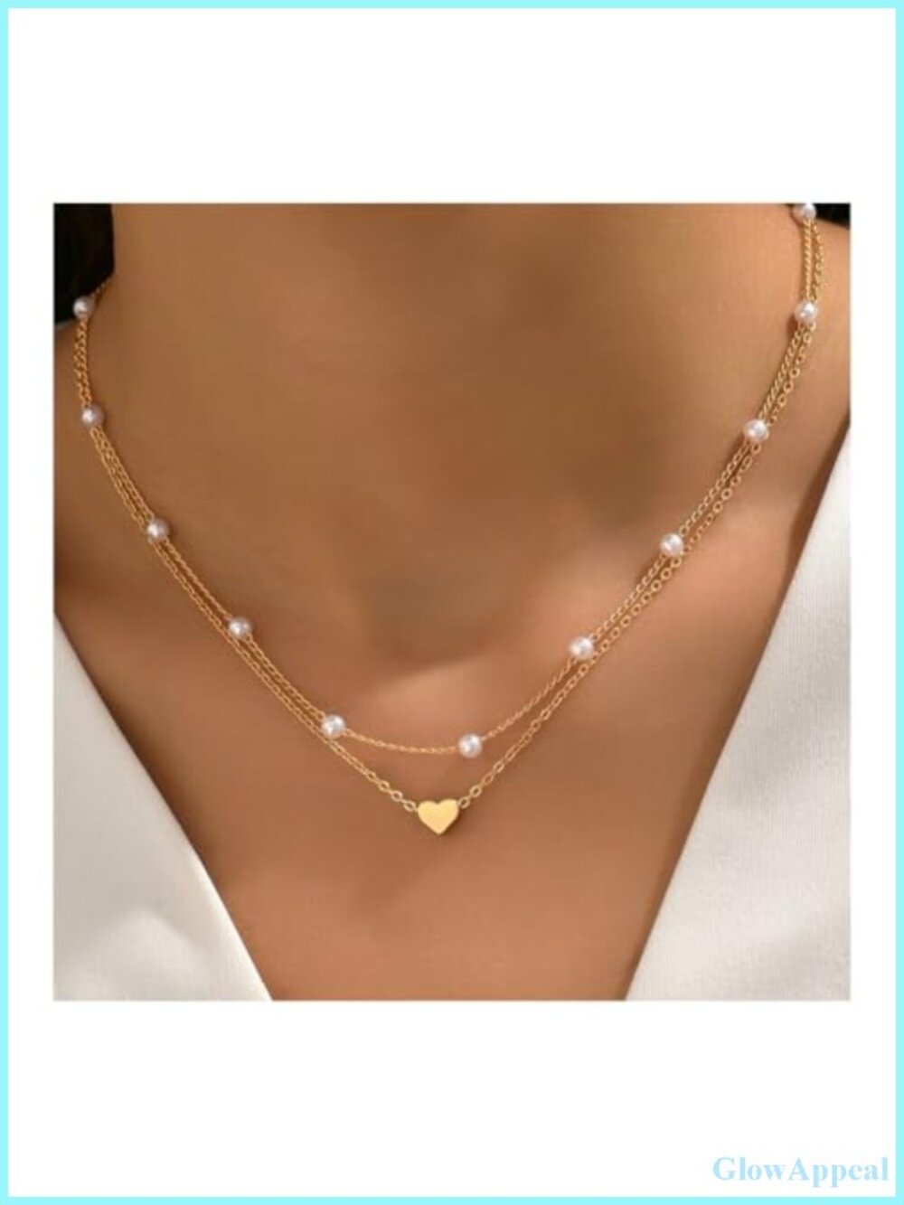 2PCS Gold Necklace for Women, Dainty Layered Pearl Necklace, Heart Pendant